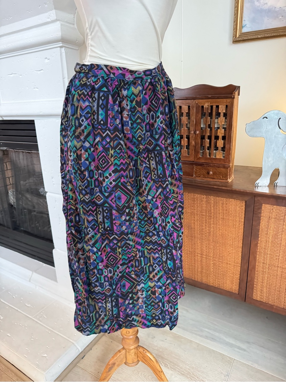 Vintage 80’s Women's Multicolor Geometric Midi Skirt